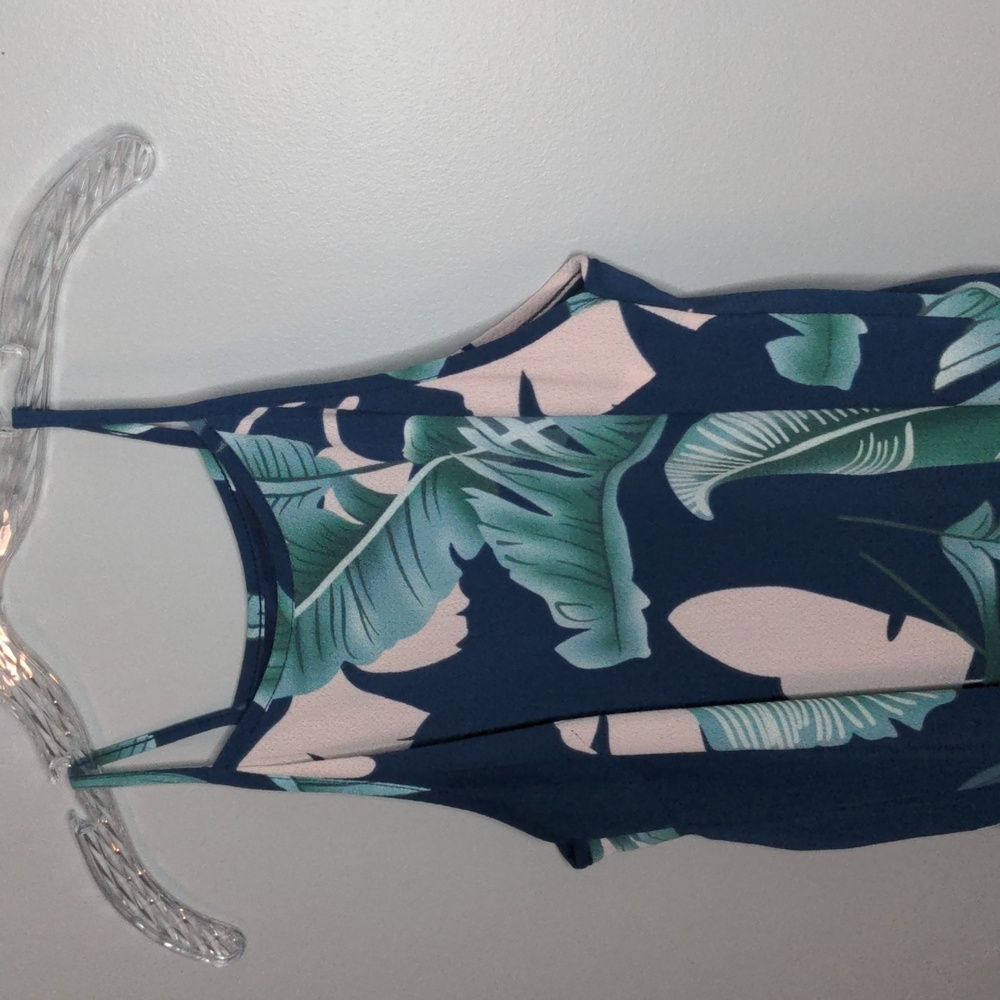 EUC✨ medium high neck blue tropical print spaghetti strap dress - Picture 5 of 13